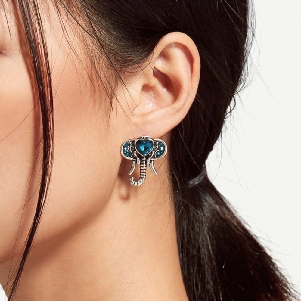 Any 2/$20! Silver Blue Crystal Elephant Earrings - Picture 4 of 8